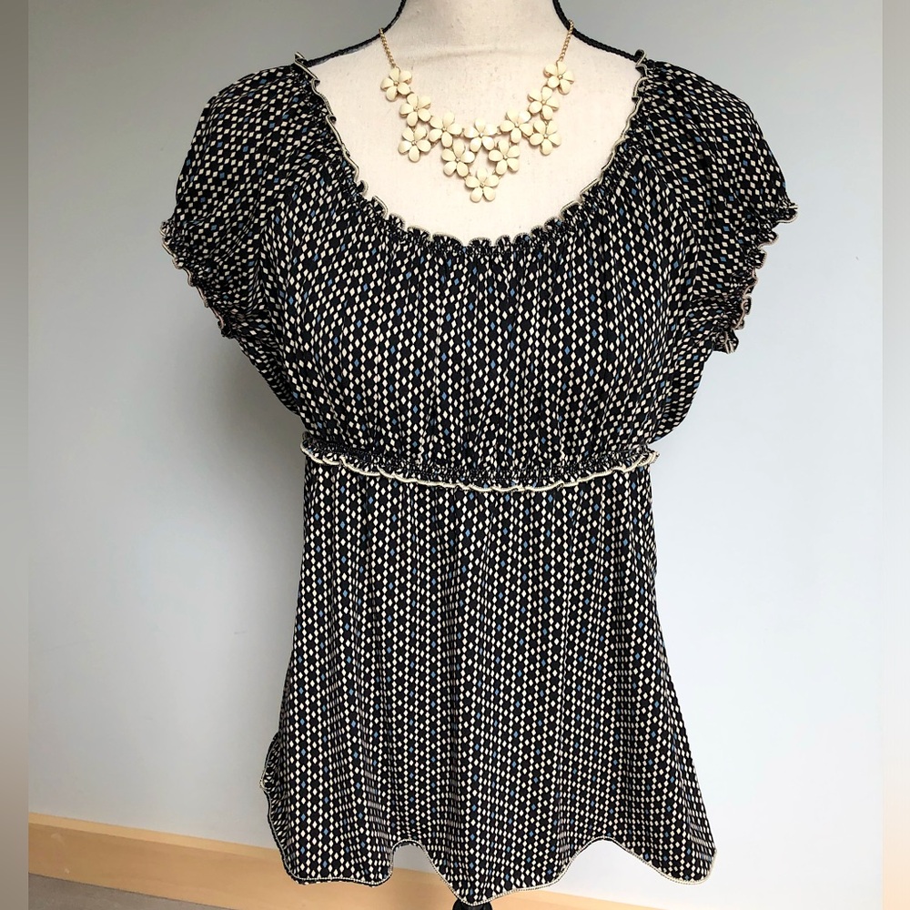 Studio M Black Print Babydoll Top Size XL